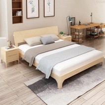 100% 소나무 가성비 원룸 자취생 diy 조립식 원목 침대 프레임 퀸 킹 사이즈, 클리어 컬러 세트 5cm 코코넛브라운 매트리스