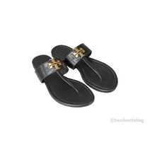 토리버치 (73854) Everly 블랙 레더 Backless Flat 슬립온 Thong 샌들 신발