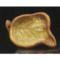 벼루 서예먹물 오래된 중국 천연 옥 손 조각 잎 벼룩 #15