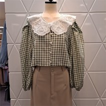 밸리걸 NC08 소매볼륨체크카라 블라우스 783460