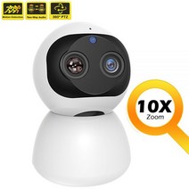 HD 10X 줌 2*1080P 스마트 홈 WiFi IP 카메라 실내 보안 감시 PTZ CCTV 360 비디오 모니터 아기 보모 애완동물 캠, 1080P and 64G Card, 미국 플러그