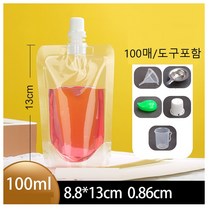 일회용 스파우트 주스 육수 음료 한약 레토르트 팩 파우치 100ml 100매 도구포함 투명