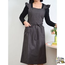린넨 원피스 앞치마 일본식 빈티지 플리츠공방 카페 꽃집 롱 보육교사 신혼 네일샵 장금이 까페 꽃집 마트, 프릴카본그레이(생활방수)