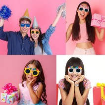 생일 축하 안경 파티세트 홈파티용품 웃긴안경 해피벌스데이 케이크 선글라스 글라스, 사각형 옐로우