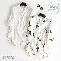 도오빠 여성 셔츠 블라우스 남방 5부 반팔 반소매 브이넥 루즈핏 플라워 꽃무늬 유럽 스타일 와이셔츠 의류 패션 캐주얼 봄 여름 가을 데이트룩 오피스룩 데일리룩 코디 직장인 중년 여자셔츠