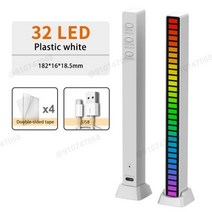 RGB LED 스트립 조명 음악 사운드 컨트롤 픽업 리듬 앰비언트 램프 야간 분위기 바 자동차 룸 TV 게임 장식, 32 LED-White-No APP, CHINA, 4 pcs (USB)