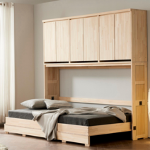 내방 두배로쓰는 접이식벽침대/폴딩베드/ 퀸/ 슈퍼싱글 사이즈 공간활용 편백원목/공장직접설치, 내추럴