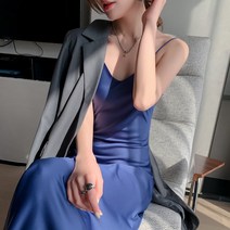 FANSYLI 여성 실크 나시 원피스 새틴 슬림 힙 롱 스커트230214F