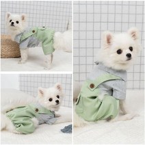 키밍 그린 강아지멜빵 스트라이프 올인원 애견의류 닥스훈트옷 웰시코기옷 팬츠 외출복 올링원, L