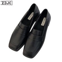 Z3JC 여성 스퀘어헤드 빈티지 웨지힐 플랫슈즈 플랫
