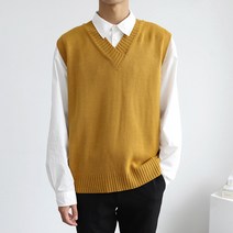 더베이직샵 남여공용 세미오버 라인 솔리드 브이넥 베이직 니트 베스트