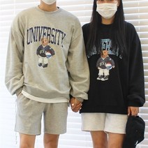남녀공용 오버핏 테디베어 프린팅 레터링 맨투맨 커플 시밀러 루즈핏 가을