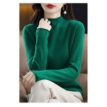가볍고 부드러운 여성 캐시미어 100 니트 단색 긴팔 반목 반폴라 모헤어