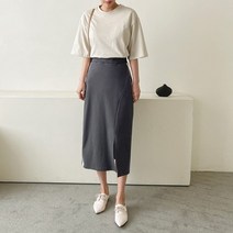 [바보사랑] 여자 배색 스트라이프 슬릿 H라인 롱 스커트