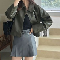 시니컬 카라 단추 에코레더 자켓