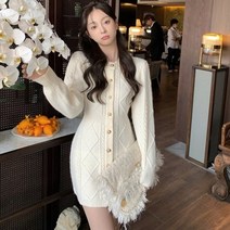 기타 바보사랑[지수미]데일리 아가일 금장 이너 캐주얼 슬림 미니니트원피스