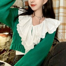 [랜덤플레이] 꽈배기 배색 니트 가디건 프릴 블라우스
