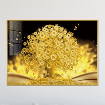 아트블루 부자되는 황금 코인 나무 그림 풍수 인테리어 소품 액자, 4번 황금나무 C달 블랙폭죽배경