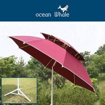 Ocean Whale 대형 베이직 팔각 파라솔 삼각받침대 B세트 야외 파라솔, 그린+삼각받침대