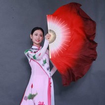 부채춤 실크 너슬 부채 레드 양면 롱 파스텔톤 고전 무용, 레드 부채살길이(36cm) 천 길이(30cm), 1개