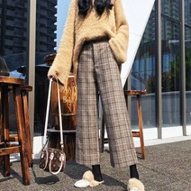 홍공장 체크 모직 와이드 팬츠 ~ 3XL