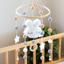 헬로디노 신생아 모빌 아기 침대 원목 모빌거치대, 꿈나라 토끼