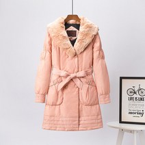 퍼 칼라 하프 패딩 여성 패션 슬림 벨트 스타일 오리털 겨울 코트 FC6043