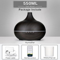 초음파 가습기 미스트 메이커 550 500 400 아로마 테라피 에센셜 오일 디퓨저 쿨, 550ml--어두운--모드, EU 플러그