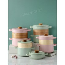 찜기 인덕션 3단 찜솥 스텐 딤섬 편백나무 삼발이, TM-핑크찜데이스택냄비-1.35+2.6L