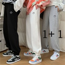 JUST FEEL!NG 여자조거팬츠 [1+1] 스마일 자수 하이웨이스트 슬림핏 데일리 운동 스포츠 츄리닝 캐주얼 바지