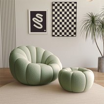 모던 구름 소파 원룸 소파 조약돌 낮은 푹신한 카페 라운지 인테리어 패브릭 클라우드 디자인, 연두색(스웨이드)360°회전베이스+발판