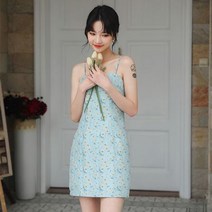 [이꾸띠] 고헤그하피이리 여성 여름 원컬러 플라워 귀여운 끈 나시 미니원피스