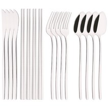 캠핑수저 블랙 골드 젓가락 나이프 포크 스푼 스테인리스 스틸 한국 식기 개, 10.16Pcs Silver