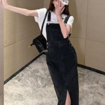 나루니 W02914 오버올 데님원피스 멜빵스커트 멜빵원피스 청원피스