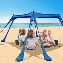 UNIMEIX 해변 캐노피 햇빛 가리개 비치 담요 및 휴대용 가방 포함 UPF 50+, 4 Poles+8 sandbags