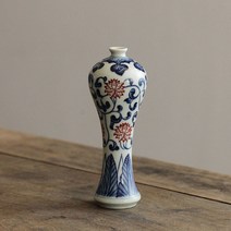화병Jingdezhen 골동품 언더글레이즈 파란색과 흰색 도자기 손으로 그린 미니 물 꽃병 쿵후 티 테이블 가정, 01 A