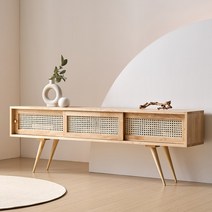 하이앤드리 다다 1600 라탄거실장 높은 빈티지 천연라탄 티비다이 슬라이딩 TV장식장, 네추럴