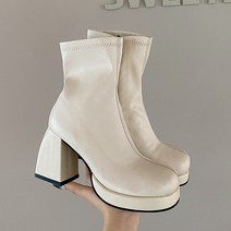 [당일발송] 헤론 청키굽 라운드토 가보시 통굽 스판 앵클부츠 9cm