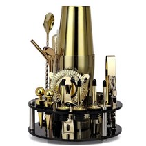 바텐더 키트 20 피스 로즈 골드 칵테일 셰이커 세트 회전 아크릴 스탠드 혼합 음료 마티니 홈 바 도구, Tyrant Gold Boston