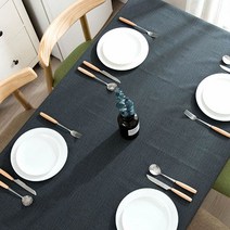 깔끔하고 심플한 고급원단의 방수 식탁보, 코튼+라미네이트, 네이비 4인
