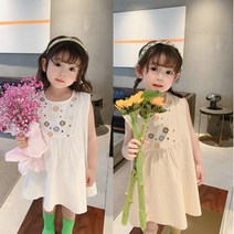 PigPug 여자 어린이 치마 자수 상큼 민소매 나시 스커트 원피스