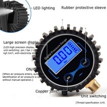 압력게이지 에어밸브 0-200psi lcd 디지털 타이어 자동차 자동 오토바이 타이어 공기 psi 미터 18quot 14quot m111, 빛으로 1 4