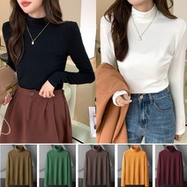 [비투디엠] 25color 가을 겨울 면 스판 여성 목폴라티 소프트 여자 목티 폴라티 긴팔 티셔츠 반폴라티