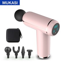 mukasi lcd display massage gun 휴대용 percussion pistol massager for body neck deep tissue 근육 이완 통풍 통증, 협력사, 가방이 달린 분홍색 LCD, C형 충전