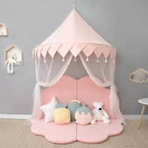 침대 벽걸이 부착 캐노피 장식 모기장 커튼 텐트 아이방 놀이방, 핑크태슬+얀텐트(직경1.1m)