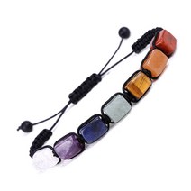 보라색 7 차크라 직사각 비즈 블랙 로프 짠 팔찌 클리어 스탈 자수정 카네 리안 치유 Reiki Stones DIY Making팔찌 뱅글