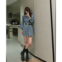 여성 데님 원피스 미니 긴팔 빈티지 심플 봄 여름 가을 여자 청 드레스 woman denim dress JX1853