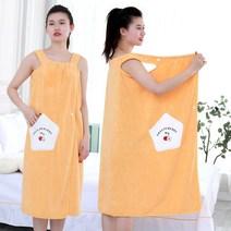 라지 사이즈 목욕 타올 여자 성인 끈 샤워 스커트 코랄 소프트 흡수 샤워 라지 타올, 80-120 Catties (트럼펫), 스타포켓[살구노란색]긴