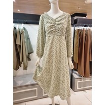 [코인코즈](DW2AO312)브이넥 셔링포인트 허리끈 플라워 롱 원피스