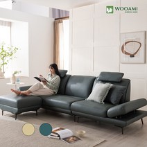 우아미가구 센느 4인 천연면피 무빙헤드 소파+스툴 2color, 내추럴 베이지